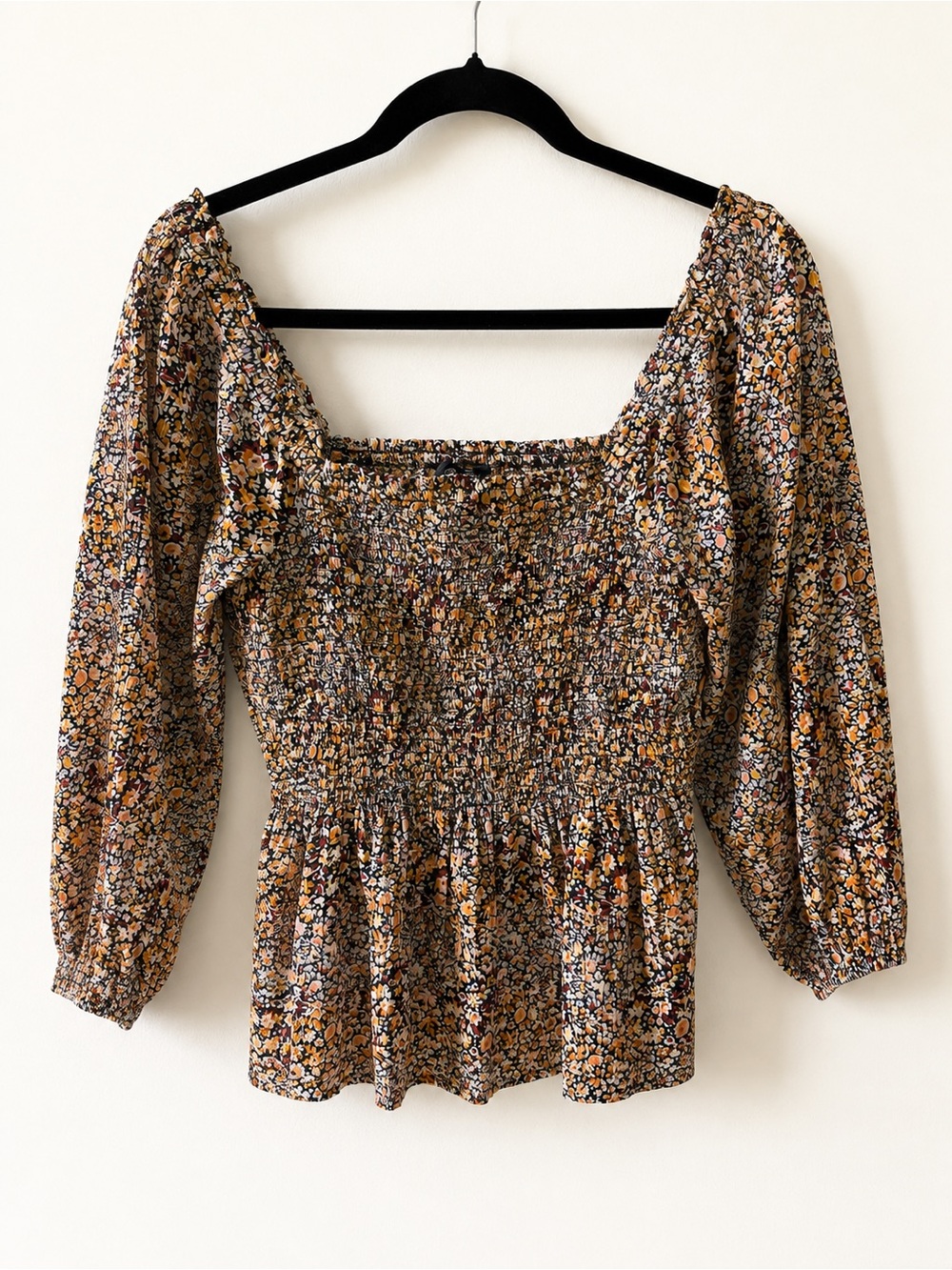 Madewell Lucie Smocked Square Neck Floral Cotton Blouse Size 4